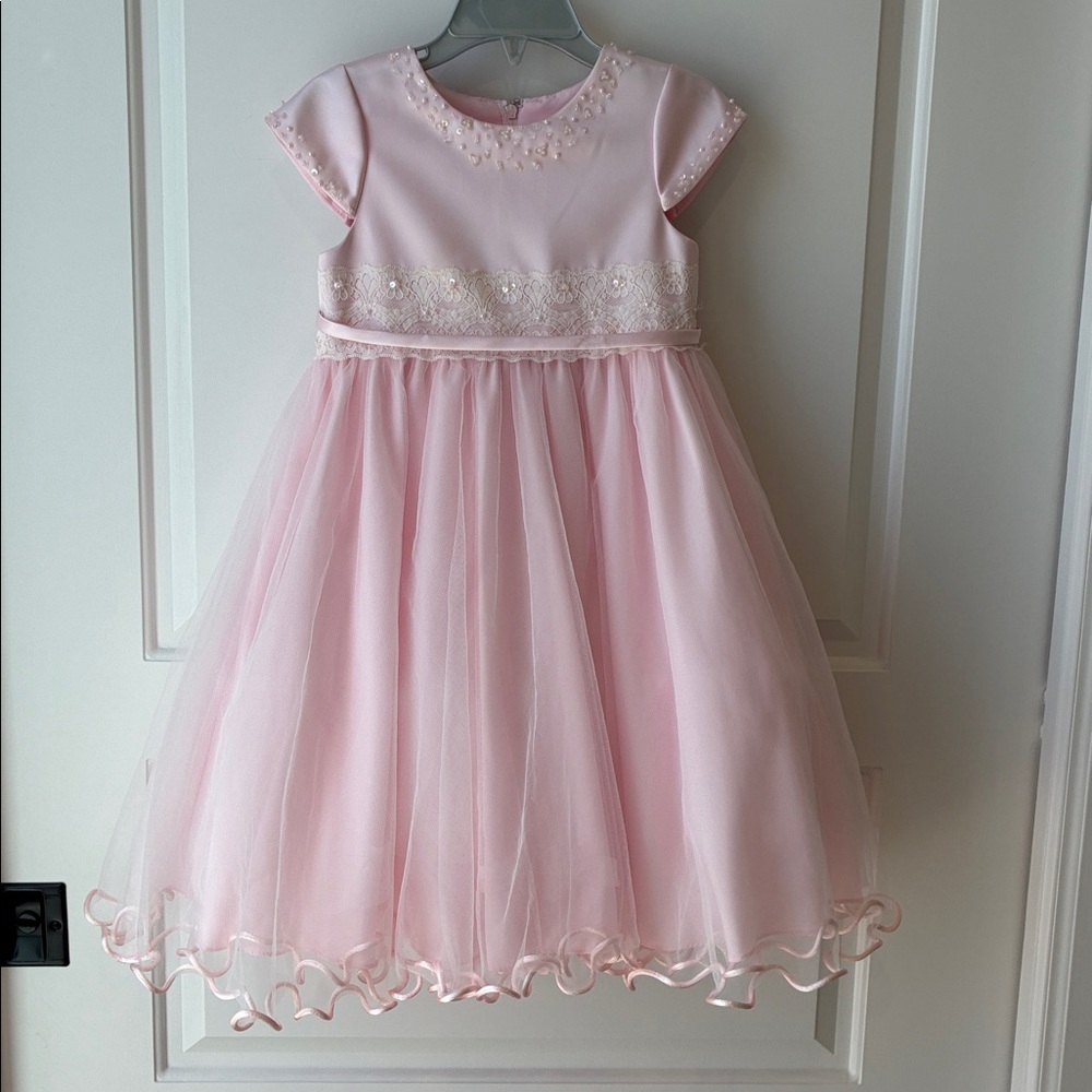 Toddler Pink Flower Girl Dress with Lace and Tulle